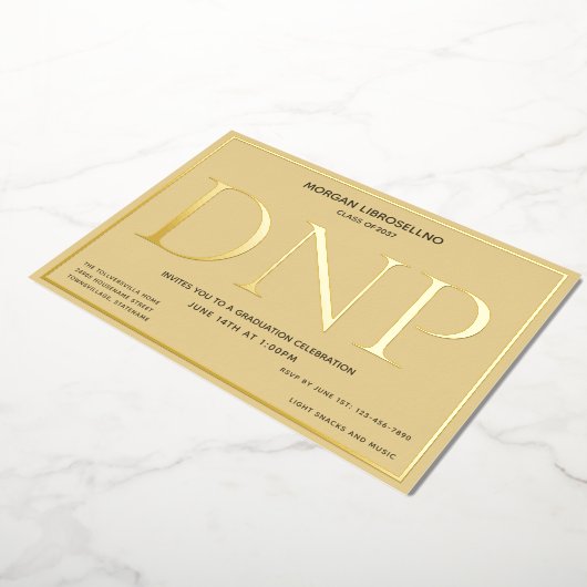 Tan Gold DNP-Afstuderen Folie Uitnodiging (Gedraaid)