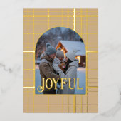 Tan & Gold Gingham Kerstvakantie Foto Folie Feestdagenkaart (Voorkant)