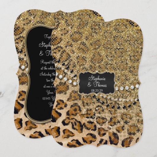 Tan Gold Leopard Dierenprint Glitter Bruiloft Kaart (Voorkant / Achterkant)