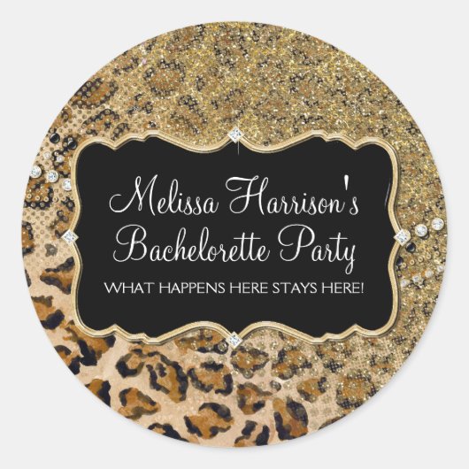 Tan Gold Leopard Dierenprint Glitter Look Ronde Sticker (Voorkant)