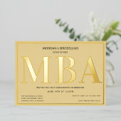 Tan Gold MBA Afstuderen Folie Uitnodiging (Staand Voorkant)