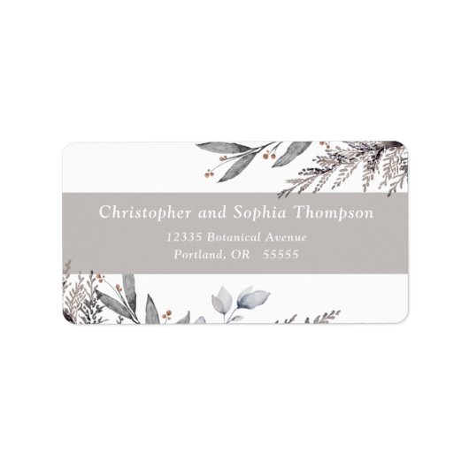Tan & Gray Winter Botanicals Watercolor Adres Etiket (Voorkant)