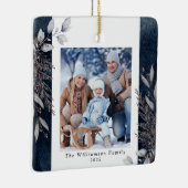 Tan & Gray Winter Loof Foto Kerstmis Blauw Keramisch Ornament (Rechts)