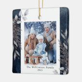 Tan & Gray Winter Loof Foto Kerstmis Blauw Keramisch Ornament (Links)