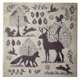  Tan Gray Woodland Animal Fox Rabbit Tegeltje