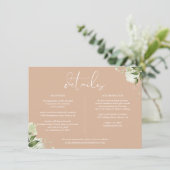 Tan Green Bloemen Bruiloft Details Informatie Kaart (Staand voorkant)