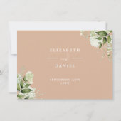 Tan Green Bloemen Bruiloft Details Informatie Kaart (Achterkant)