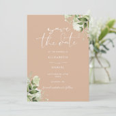 Tan Green Bloemen QR Code Bruiloft Save The Date (Staand voorkant)
