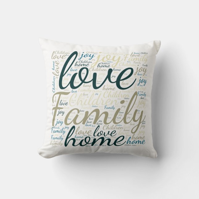 Tan Green Blue Love Family Home Word Cloud Kussen (Voorkant)