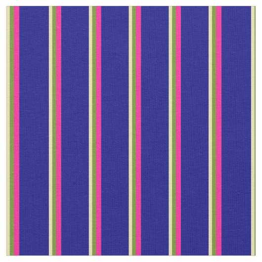Tan, Green, Deep Pink, en Blauwe Stripes Stof (Close Up)
