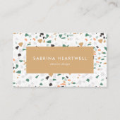 Tan Green Gray Terrazzo Pattern Interior Design Visitekaartje (Voorkant)