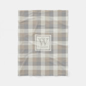 Tan Grey and Ivory Neutral Rustic Plaid Monogram Fleece Deken (Voorkant)