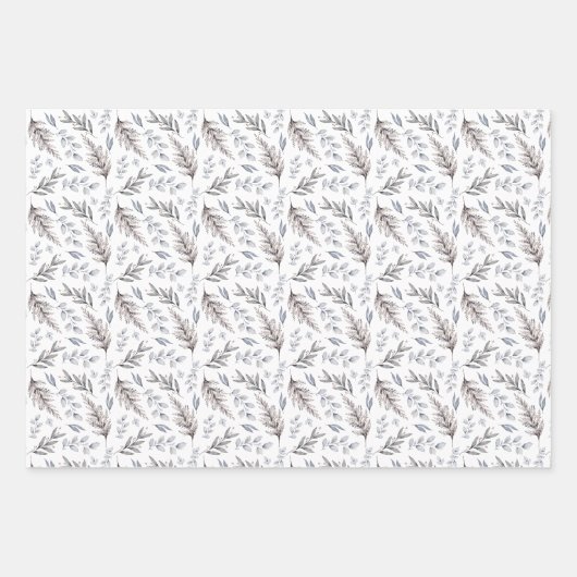 Tan, Grey en Blue Winter Foliage Merry Kerstmis Inpakpapier Vel (Voorkant 2)