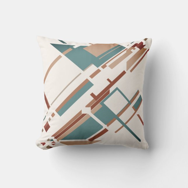 Tan Grey-Green Rust gebroken wit Diagonaal Abstrac Kussen (Voorkant)
