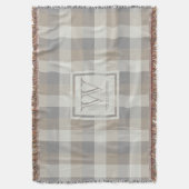 Tan Grey Ivory Neutral Rustic Plaid Monogram Deken (Voorkant Verticaal)