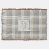 Tan Grey Ivory Neutral Rustic Plaid Monogram Deken (Voorkant)