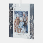 Tan & Grey Winter Foliage Foto kerstblauw Glas Ornament (Voorkant links)