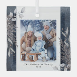 Tan & Grey Winter Foliage Foto kerstblauw Glas Ornament