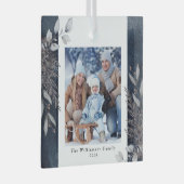 Tan & Grey Winter Foliage Foto kerstblauw Glas Ornament (Voorkant Rechts)
