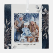 Tan & Grey Winter Foliage Foto kerstblauw Glas Ornament (Achterkant)