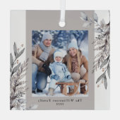 Tan & Grey Winter Foliage Fotokerkeramiek Glas Ornament (Achterkant)