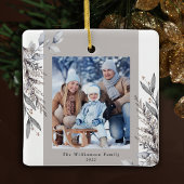 Tan & Grey Winter Foliage Fotokerstmis Keramisch Ornament