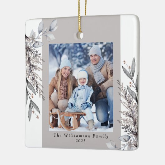 Tan & Grey Winter Foliage Fotokerstmis Keramisch Ornament (Links)