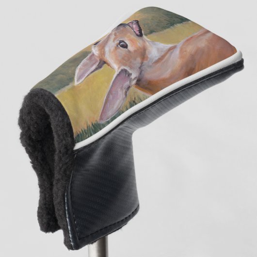 Tan Greyhound in Grass Golf Putter Hoesje Golfheadcover (3/4 voorkant)