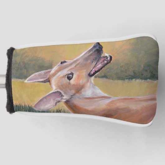 Tan Greyhound in Grass Golf Putter Hoesje Golfheadcover (Voorkant)