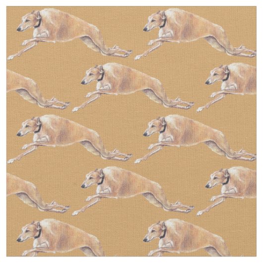 Tan Greyhound Running Dog Art Fabric Stof (Close Up)
