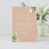 Tan groen bloemenbruiloft details informatiekaartje (Staand voorkant)