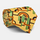 Tan / groen / oranje deco-ontwerp 1920s stropdas (Opgerold)