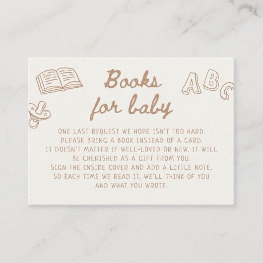 Tan Hand Getekend Baby shower Boeken voor Baby Informatiekaartje (Voorkant)