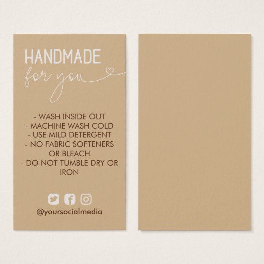 Tan Handmade Wash Instructions Social Media Visitekaartje (Voorkant /achterkant)