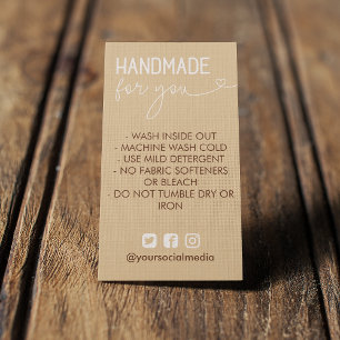 Tan Handmade Wash Instructions Social Media Visitekaartje