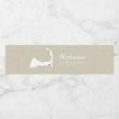 Tan Harwich Cape Cod Kaart met rood hart Bruiloft Waterfles Etiket (Enkel label)