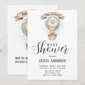 Tan Hot Air ballon Teddy Bear Baby shower Kaart (Voorkant / Achterkant)