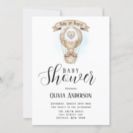 Tan Hot Air ballon Teddy Bear Baby shower Kaart