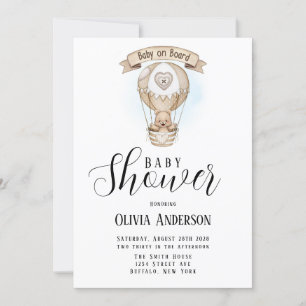 Tan Hot Air ballon Teddy Bear Baby shower Kaart