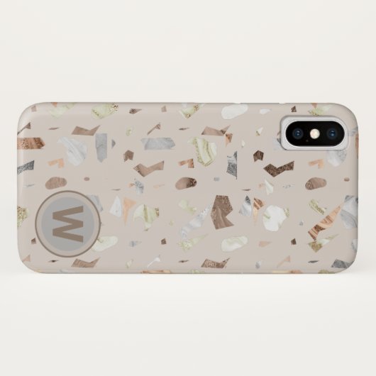 Tan Italy Terrazzo Tile Monogrammed Case-Mate iPhone Case (Achterkant (horizontaal))