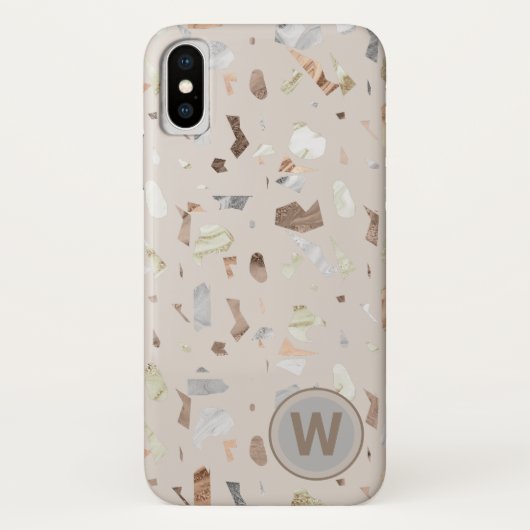 Tan Italy Terrazzo Tile Monogrammed Case-Mate iPhone Case (Achterkant)