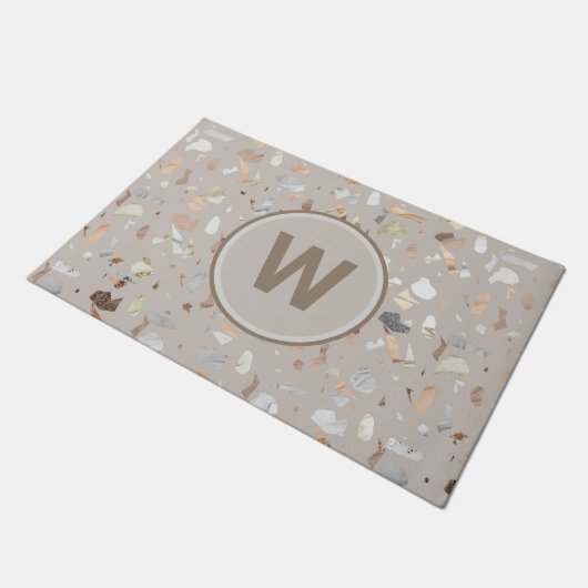 Tan Italy Terrazzo Tile Monogrammed Deurmat (Schuin)