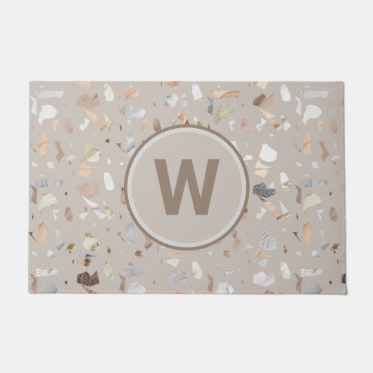 Tan Italy Terrazzo Tile Monogrammed Deurmat (Voorkant)