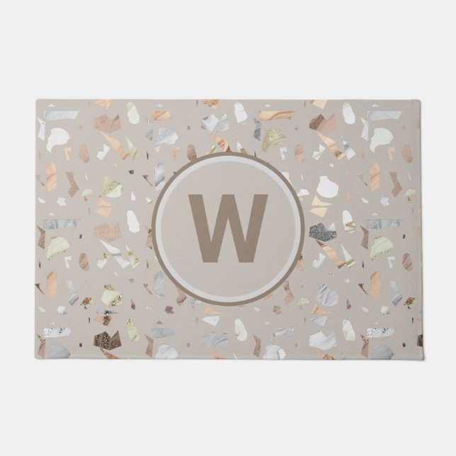 Tan Italy Terrazzo Tile Monogrammed Deurmat (Voorkant)