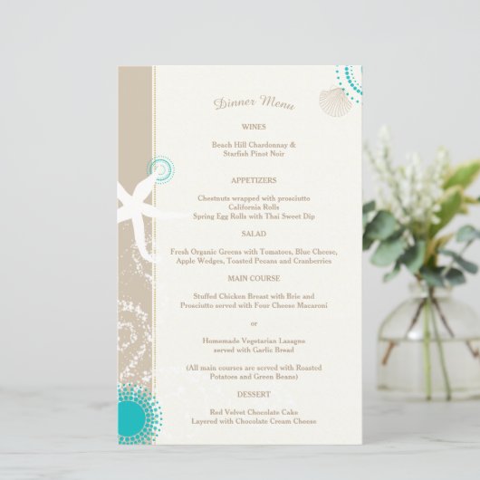 Tan Ivory Aqua Trendy Beach Wedding Menu (Staand voorkant)