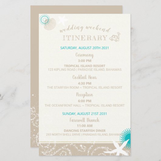 Tan Ivory Cute Beach Weddenrenroute (Voorkant / Achterkant)