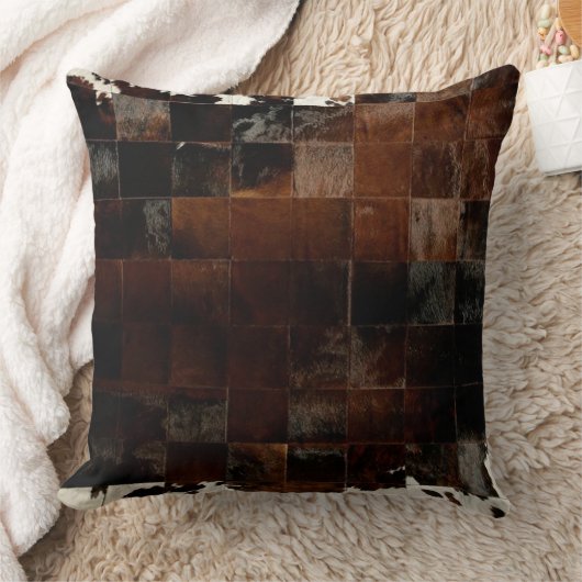 Tan Koeienhuid Patchwork Print Cushion Kussen (Deken)