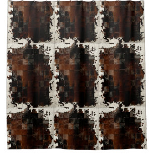 Tan Koeienhuid Patchwork Print Douchegordijn
