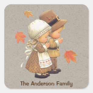 Tan Kraft Pilgrims Persoonlijke Thanksgiving Vierkante Sticker
