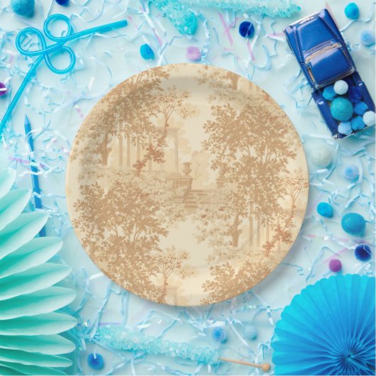  Tan Landscape Toile w/Urns en Kolommen Papieren Bordje (Feest)